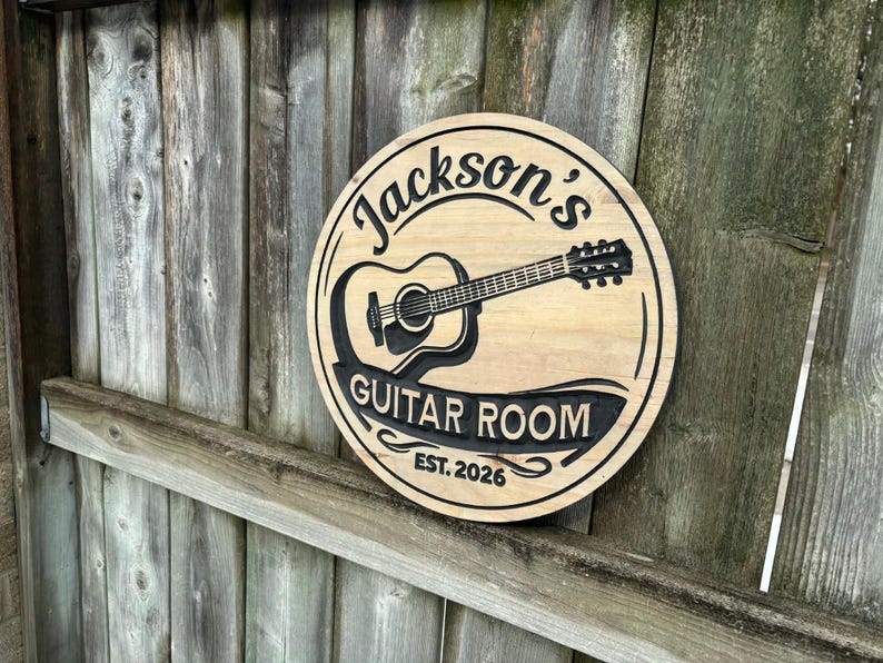 Custom Guitar Studio Sign For Music Room Decor Guitar Wall Art Gift for Guitar Player, Personalized Music Name Sign | Guitar Room Gift image 2