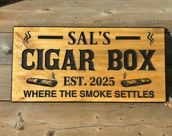 Personalized Cigar Bar Sign | Custom Wood Bar Decor | Rustic Cigar Lounge Sign | Handmade Gift For Him | Home bar | Mancave Sign