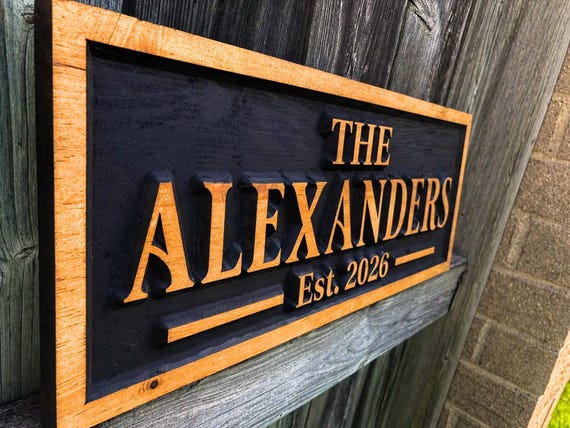 Custom Outdoor Wooden Family Name Sign House Warming Gift for Wedding | 5th Anniversary Gift | Personalized Wood Plaque | Last Name Wall Art