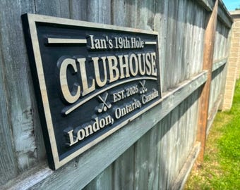 Custom Golf Clubhouse Sign 19th Hole Decor Personalized Golf Wall Art Wood Golf Sign Man Cave Gift Golf Lounge Plaque For golf art