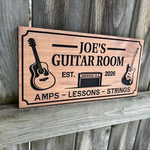 Custom Engraved Wooden Guitar Room Sign | Gift For Him | Music Lover Gift | Gift For Musician | Personalized Wood Wall Decor | Guitar Sign image 4