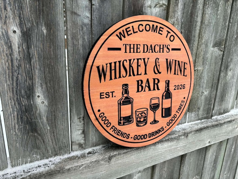 Custom Whisky and Wine Bar Sign for Anniversary Gift Personalized Whiskey and Wine Bar Sign For Home Bar Wall Art | Outdoor Pub Patio Decor image 4