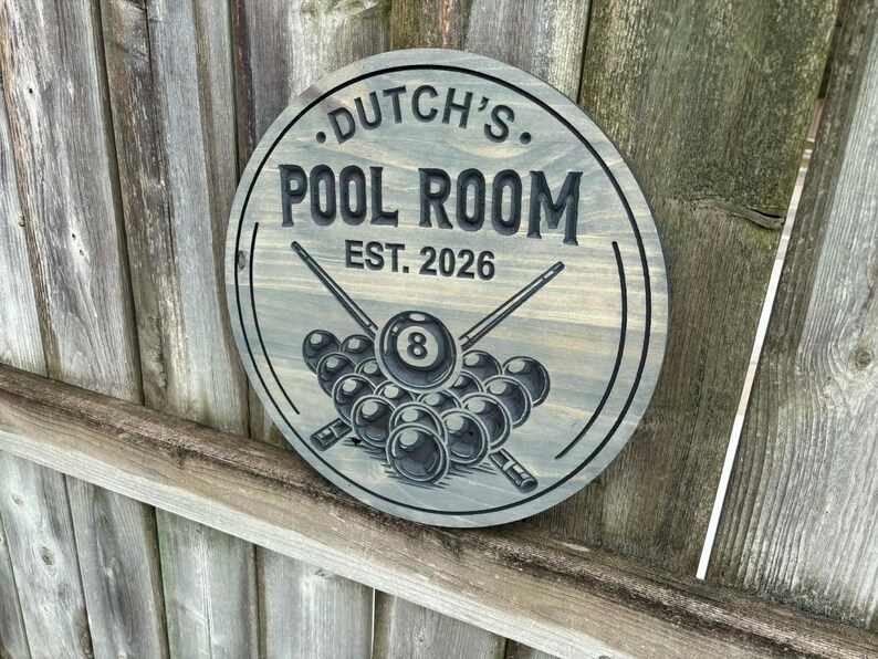 Rustic Pool Room Sign – Custom Engraved Wood Bar Sign, Game Room Wall ...