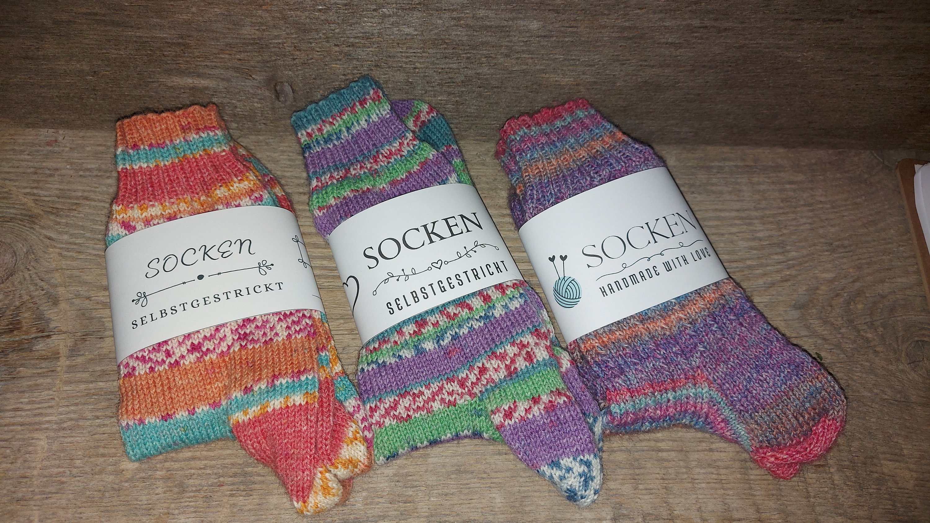 Sock banderole for printing, hand made knitted socks, 3 motifs per sheet