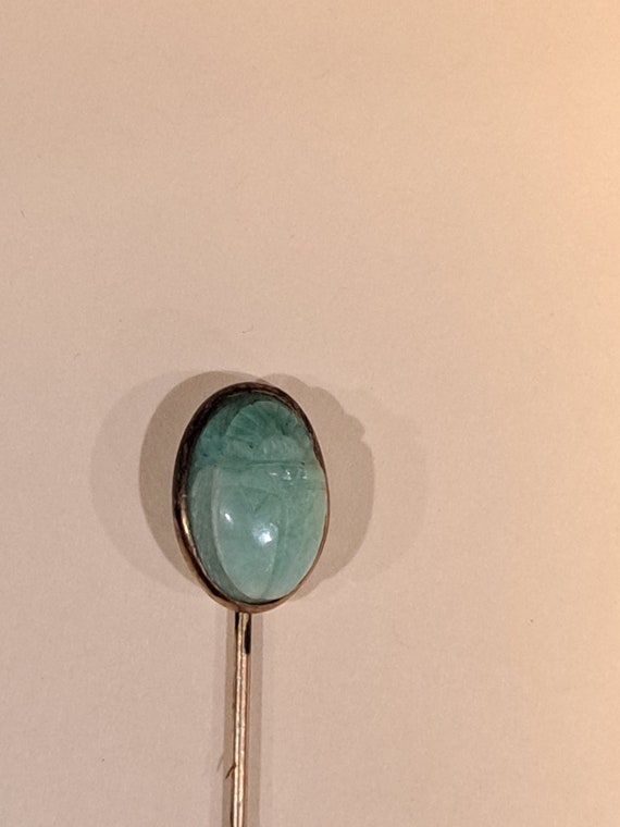 Antique Carved Jade Scarab Stick Pin