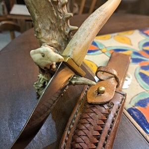 Ted Miller Eagle Antler Knife with Sheath and Antler Display Stand
