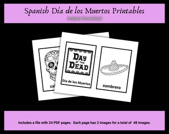Könnte beinhalten: Ein Satz von drei druckbaren Malvorlagen mit Motiven des Día de los Muertos. Die Seiten zeigen einen Zucker Schädel, ein Banner mit der Aufschrift "Día de los Muertos" und einen Sombrero. Der Text "Día de los Muertos" ist auf der Seite mit dem Zucker Schädel enthalten.
