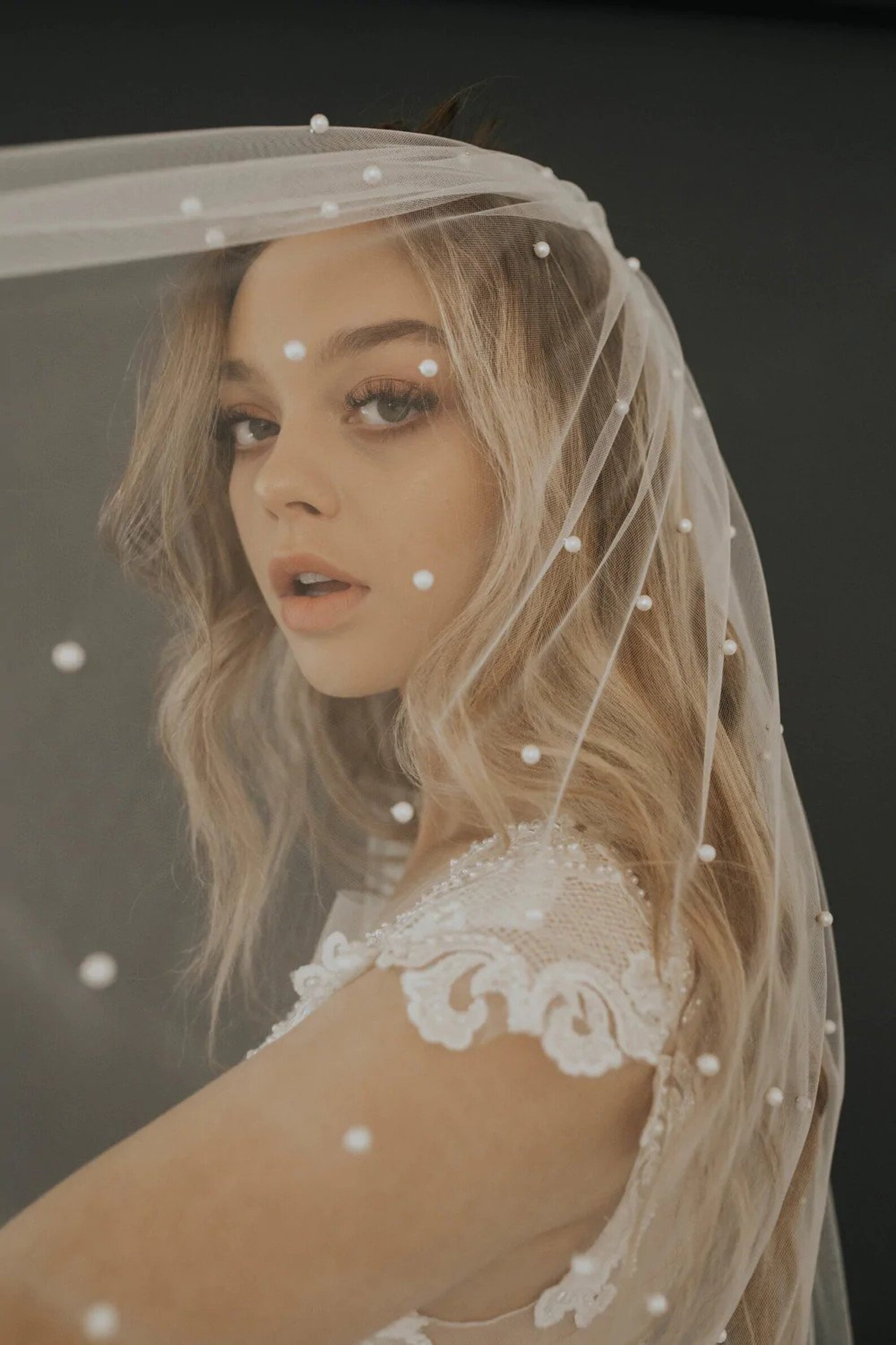 Pearl White Veil With Comb Pearl Veil Ivory Elbow Veil for Etsy UK