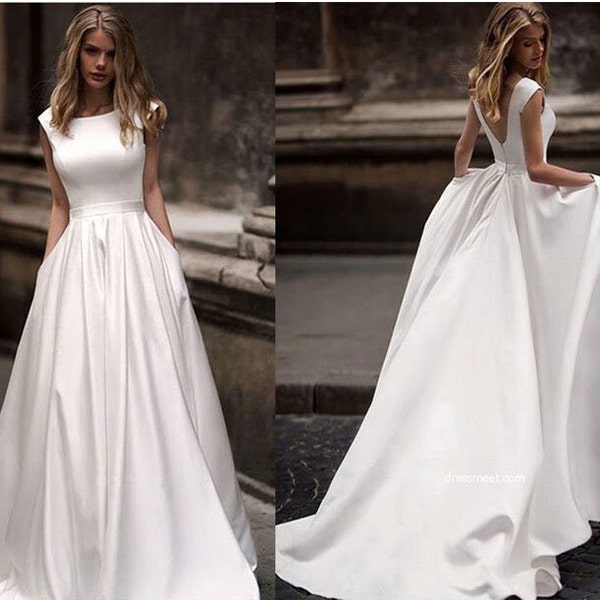 Simple Wedding Dress | Bias Cut Gown | Beaded Dress | Second Wedding Dress |