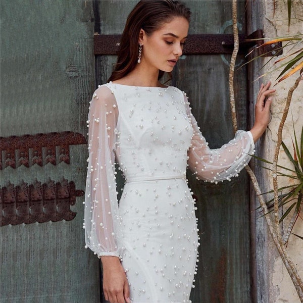 Wedding Dress | White Chiffon Dress | Puff Sleeves | White Evening Dress