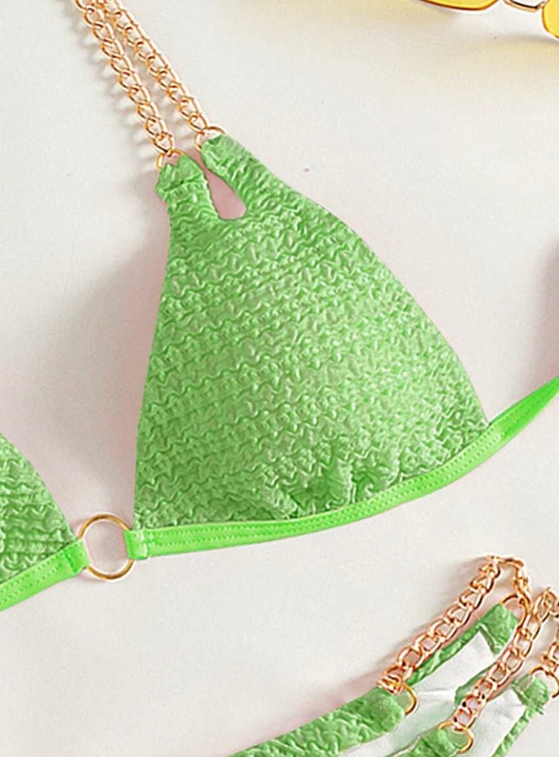 Women's Triangle Bikini With Chain Detail Womens Swimwear Etsy