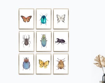 Insect Gallery Wall Art Set Bundle of 9 Printable Bug Illustrations Digital Artwork Download by AislingElyse