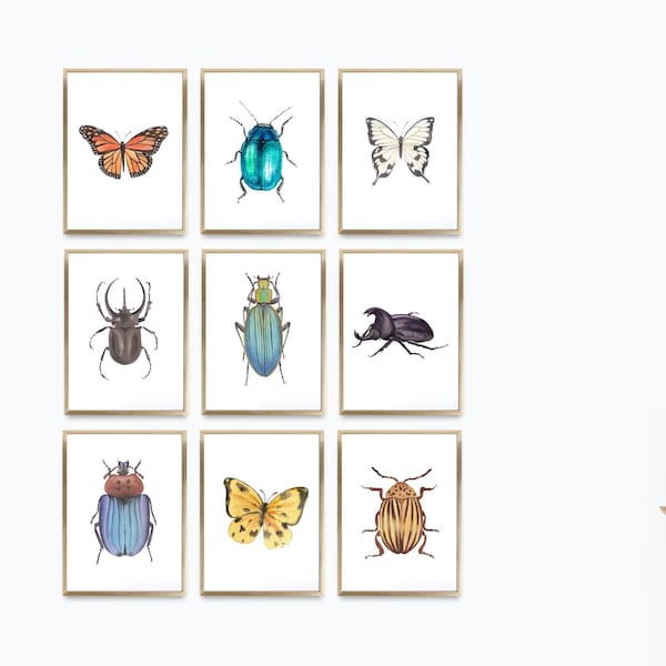 Insect Gallery Wall Art Set Bundle de 9 illustrations de bugs imprimables Illustration numérique Télécharger par AislingElyse