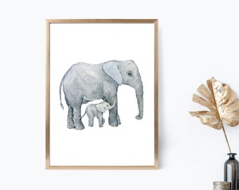 Elephant Print Safari Nursery Printable Wall Art Boho Mom and Baby Animal Jungle Room Decor Minimalist Digital Download by AislingElyse