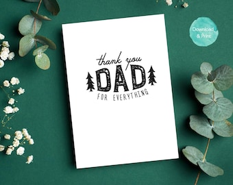 Carte de fête des pères « Merci papa pour tout » | Carte d'anniversaire « Meilleur papa du monde » de la part d'une fille ou d'un fils | Carte pliable à imprimer (12,7 x 17,8 cm)