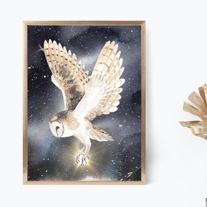 Celestial Owl Flying in the Night Art Print Magical Creature Printable Wall Decor Wizarding World Bedroom Digital Download by AislingElyse