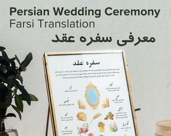 Farsi Translation Sofreh Aghd Ceremony Program/ Persian Wedding / Description Card / Explanation Card