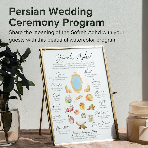 Persian Wedding Sofreh Aghd Ceremony Program / Description Card / Explanation Card