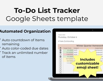 To-Do List Template, Google Sheets Spreadsheet, Auto color-coded tracking, Checklist Template, Bucket List Template, Digital, Editable