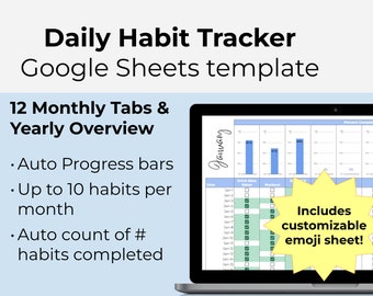 Clean & Simple Habit Tracker with Yearly Overview | Google Sheets |  Goal Planner | Digital Dashboard | Daily Tasks Planner