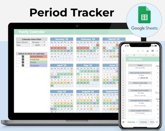 Multi-year Automated Period Tracker - Google Sheets - printable mentrual calendar, symptoms tracker, fertility & ovulation predictions