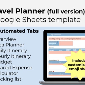 Group Travel Planner - Shared Expense Calculator, Budget Tracker, Packing List, Vacation Itinerary, Schedule - Google Sheets Spreadsheet