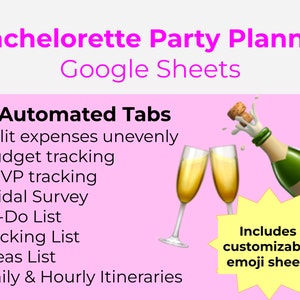 Bachelorette Party Planning Spreadsheet - split expenses unevenly, budget tracking, RSVP, Bridal survey