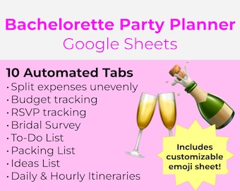 Bachelorette Party Planning Spreadsheet - split expenses unevenly, budget tracking, RSVP, Bridal survey