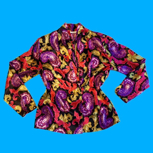 Vintage Rare 80's Purple Paisley New Wave Goth Long Sleeve Button Down