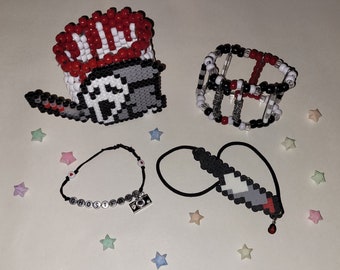 Ghostface Set • Scream Kandi Cuffs • Adjustable Dead By Daylight Ghostface Bracelet • Bloody Knife Blood Drop Perler Bead Necklace • Horror