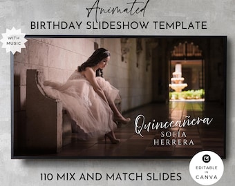 Quinceanera Birthday Slideshow Templates for Canva, Custom Animated Video, Editable Photo Presentation, Digital Collage