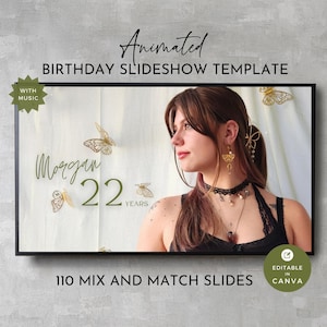 Animated Canva Slideshow Template, 100+ Slides with Music, Editable & Customizable for Special Moments, Birthday Video Tribute Green