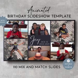 Animated Canva Slideshow Template, 100+ Slides with Music, Editable & Customizable for Special Moments, Birthday Video Tribute