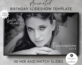 Birthday Slideshow Templates for Canva, Quinceanera Custom Animated Video, Editable Photo Presentation Collage (Digital Download)