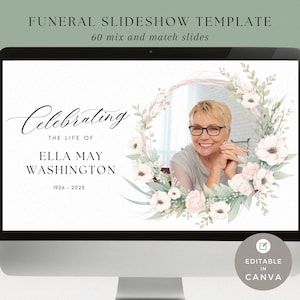 Pink Peonies Funeral Slideshow Template: Celebration of Life (Canva)