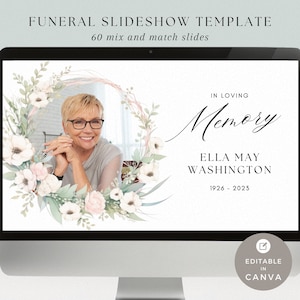 Pink Peonies Funeral Slideshow Template: Celebration of Life (Canva)