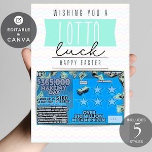 Lotterie-Rubbelgeschenk DIY bearbeitbare Vorlage | Lottoscheinhalter | Sofortiger Download | Ideal für Osterkörbe | Canva-Vorlage EE01