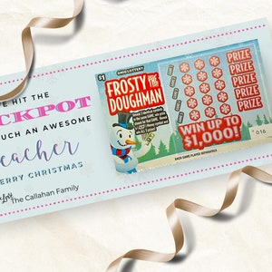 Modèle Canva de porte-cartes de loterie de Noël imprimable, cadeau de loto d'appréciation des enseignants modifiable, porte-cartes à gratter de voisin de vacances