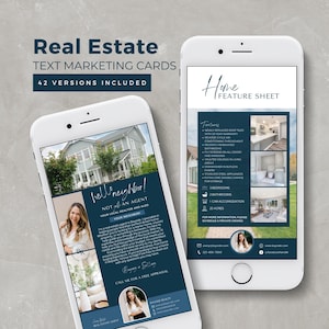 Cartes de prospection textables | Cadeaux pour agents immobiliers | Modèles de texte immobilier | Réseaux sociaux pour agent immobilier | Cartes de visite bleu marine | Modèle de toile