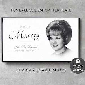 Funeral Slideshow Template Canva, Obituary Photo Tribute Clean & Simple, Minimal Memorial Celebration of Life Video Slides, Edit Yourself