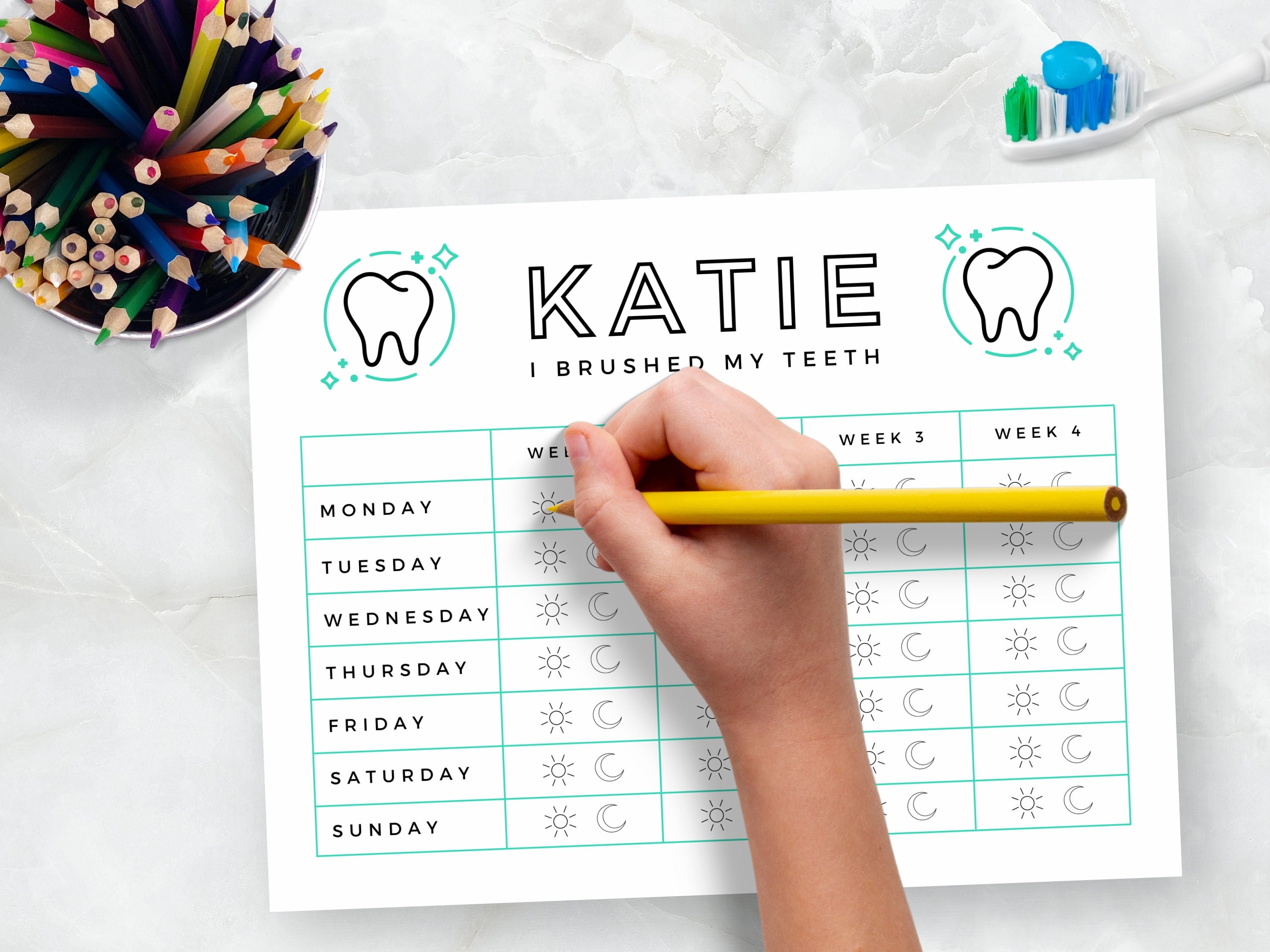 Tooth Brushing Chart Printable Teeth Brush Schedule Canva - Etsy