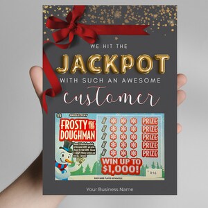 Prezent Lotto z podziękowaniami dla klienta | Nowoczesny szary, złoty klient z podziękowaniami | Możliwość edycji i wydruku | CanvaTemplate | Natychmiastowe pobranie