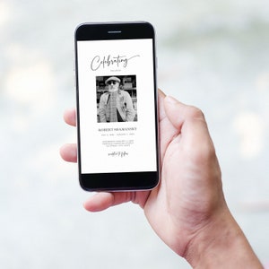 Digital Funeral Invite Canva Template, Editable Memorial Evite Invitation, Electronic Text Announcement for Smartphone, Instant Download-F01