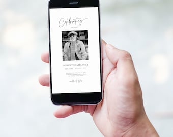 Plantilla editable para invitación de funeral: Invitación conmemorativa, anuncio para smartphone (descarga digital)