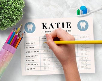 Tabella per la pulizia dei denti dei bambini: elenco settimanale della routine per la pulizia dei denti (download digitale)