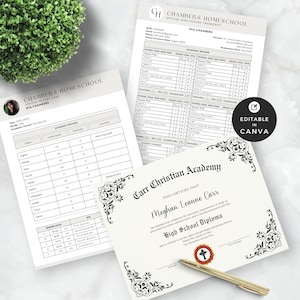 High School Homeschool Transkript-Vorlage, Homeschool-Zeugnis, Grundschul-Transkript, Hausschul-Transkript und Diplom, bearbeitbares Canva-Bundle