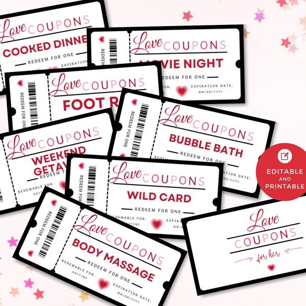 Printable Love Coupon Book Canva Template, Editable Coupons, Personalized Vouchers, Gift for Her ...