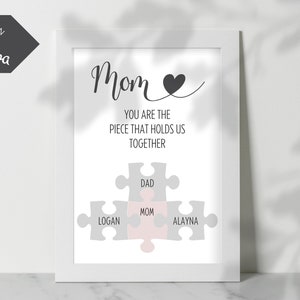 Mothers Day Puzzle Printable Template | Custom Mom Sign | You Are The Piece That Holds Us Together | Gift For Her | Canva Template