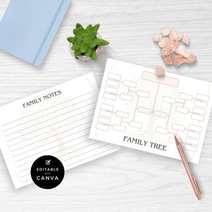 Plantilla de árbol genealógico en blanco / Cuadro genealógico / Cuadro ancestral / Historia genealógica / Cuadro de descendientes / Diagrama de árbol genealógico / Editable