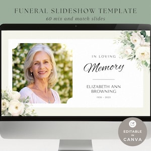 Funeral Slideshow Canva, Celebration of Life Photo Slideshow Template, Create Your Own Presentation, Memorial Video, White Rose Neutral- F13
